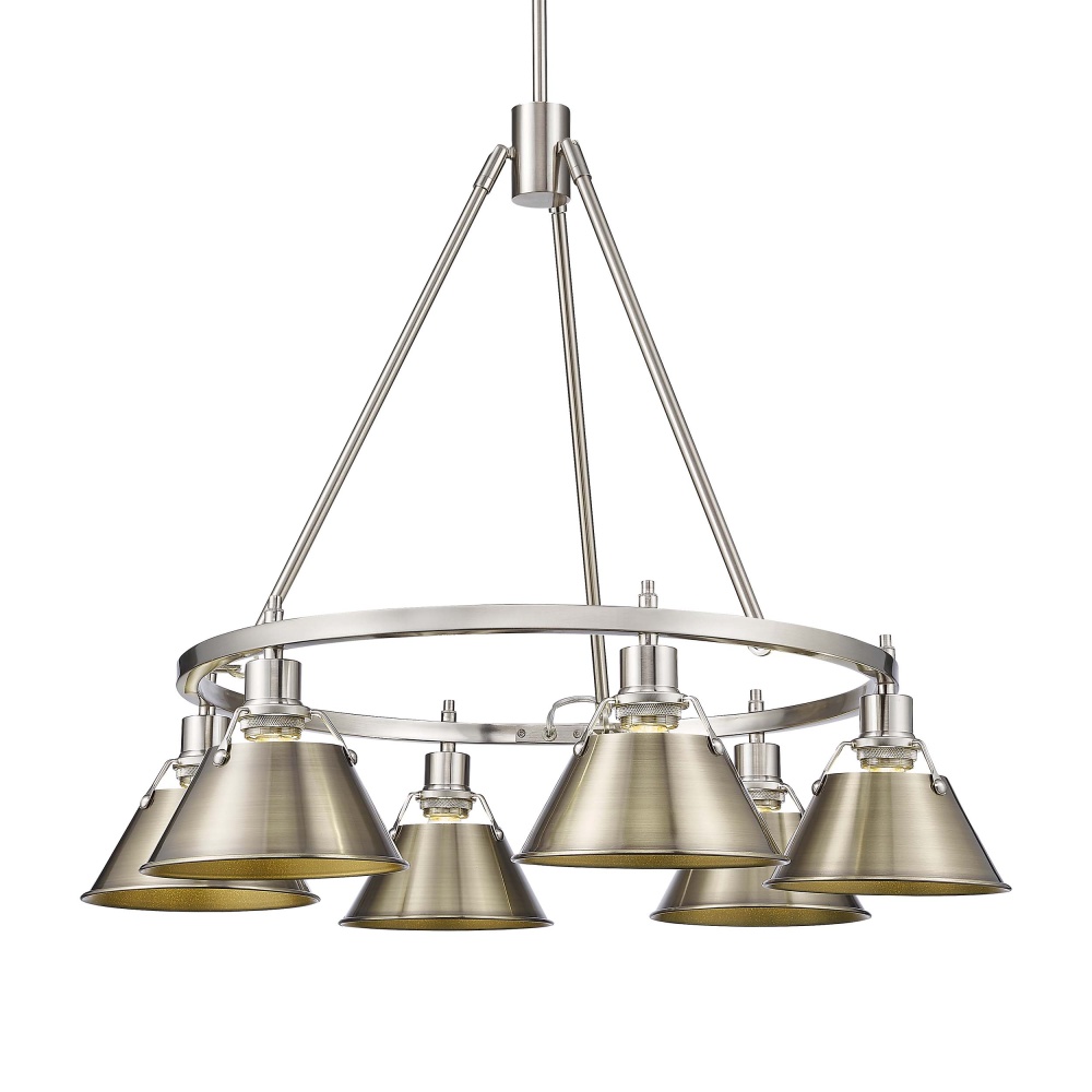 Yep by Golden Lighting Orwell 6-light Chandelier in Pewter and Aged Brass shade